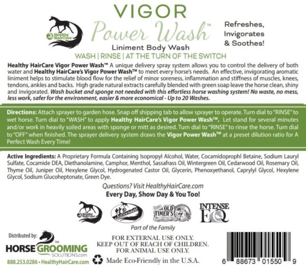 Vigor Power Wash Liniment Body Wash Back Label